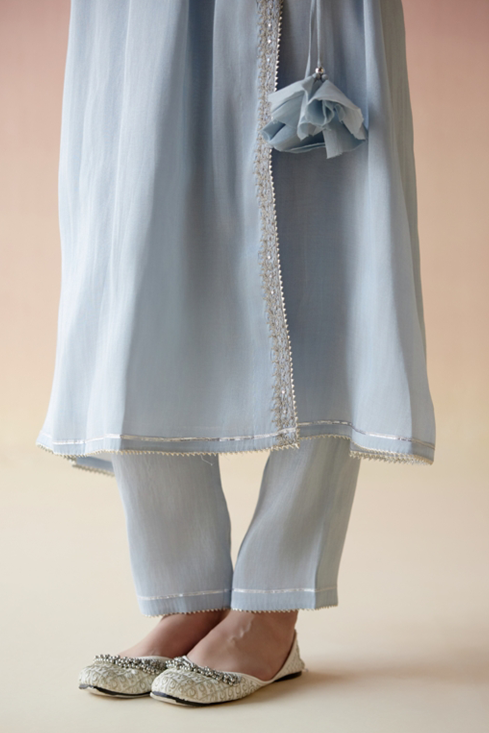 Glory Blue Tissue Angarakha with Narrow Pants