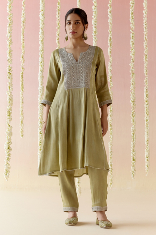 Moss Pearl Tissue Anarkali with Narrow Pants