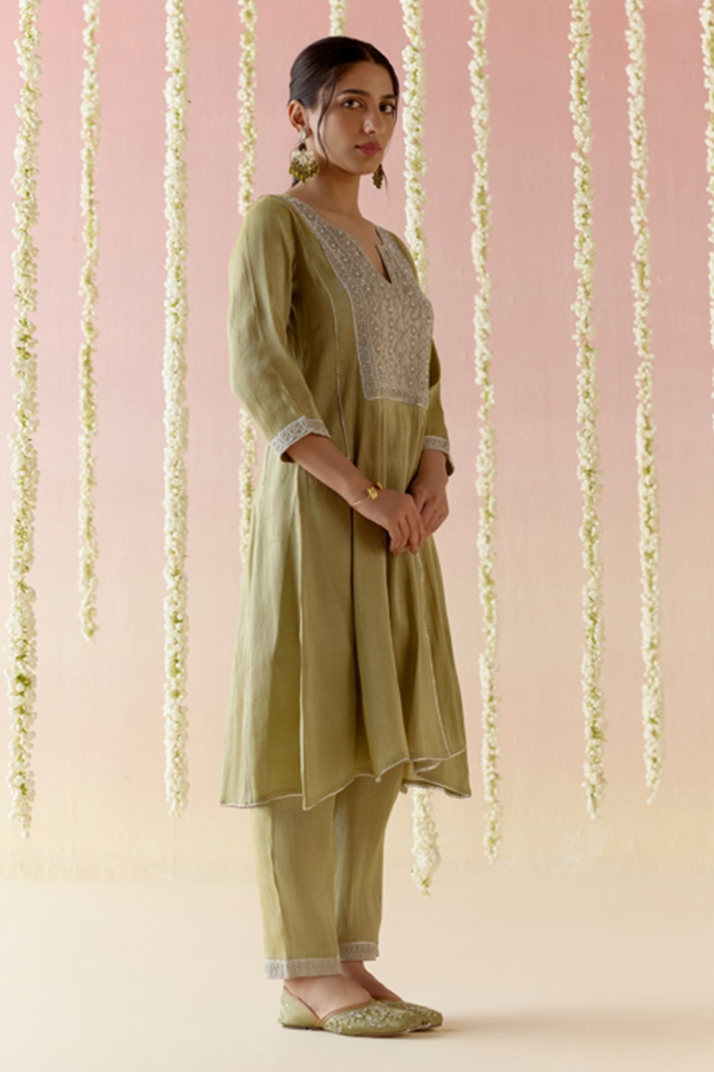 Moss Pearl Tissue Anarkali with Narrow Pants