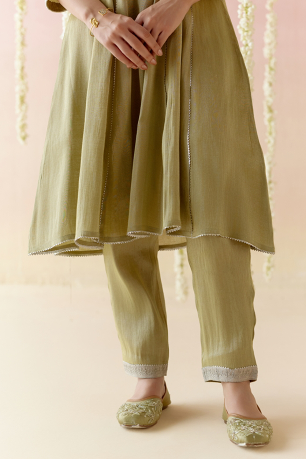 Moss Pearl Tissue Anarkali with Narrow Pants