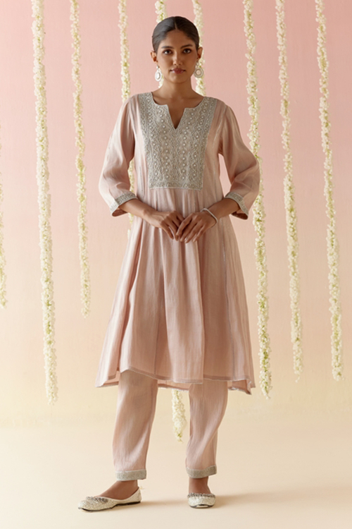 Rosy Pearl Tissue Anarkali with Narrow Pants