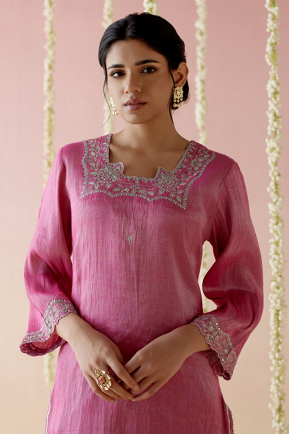 Peony Pink Tissue Kurta with Narrow Pants