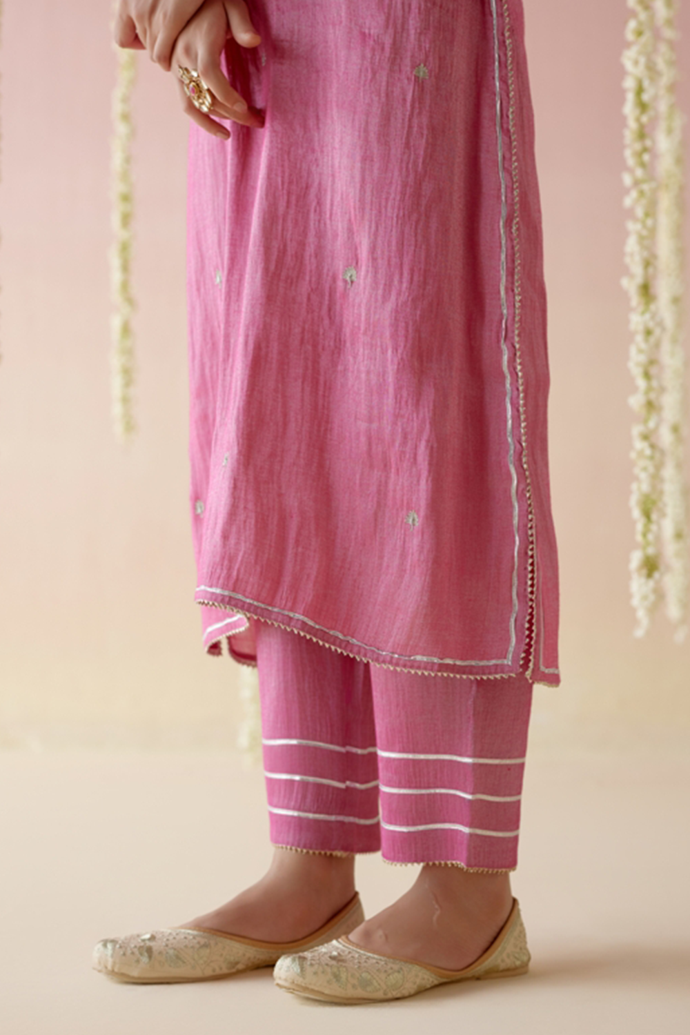 Peony Pink Tissue Kurta with Narrow Pants