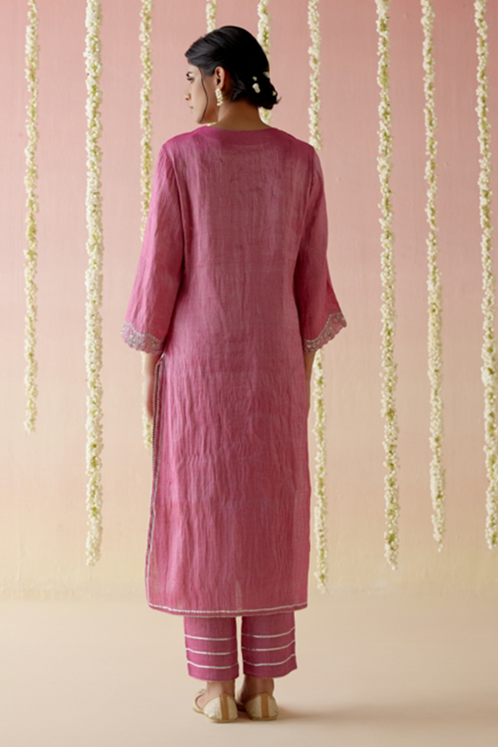 Peony Pink Tissue Kurta with Narrow Pants