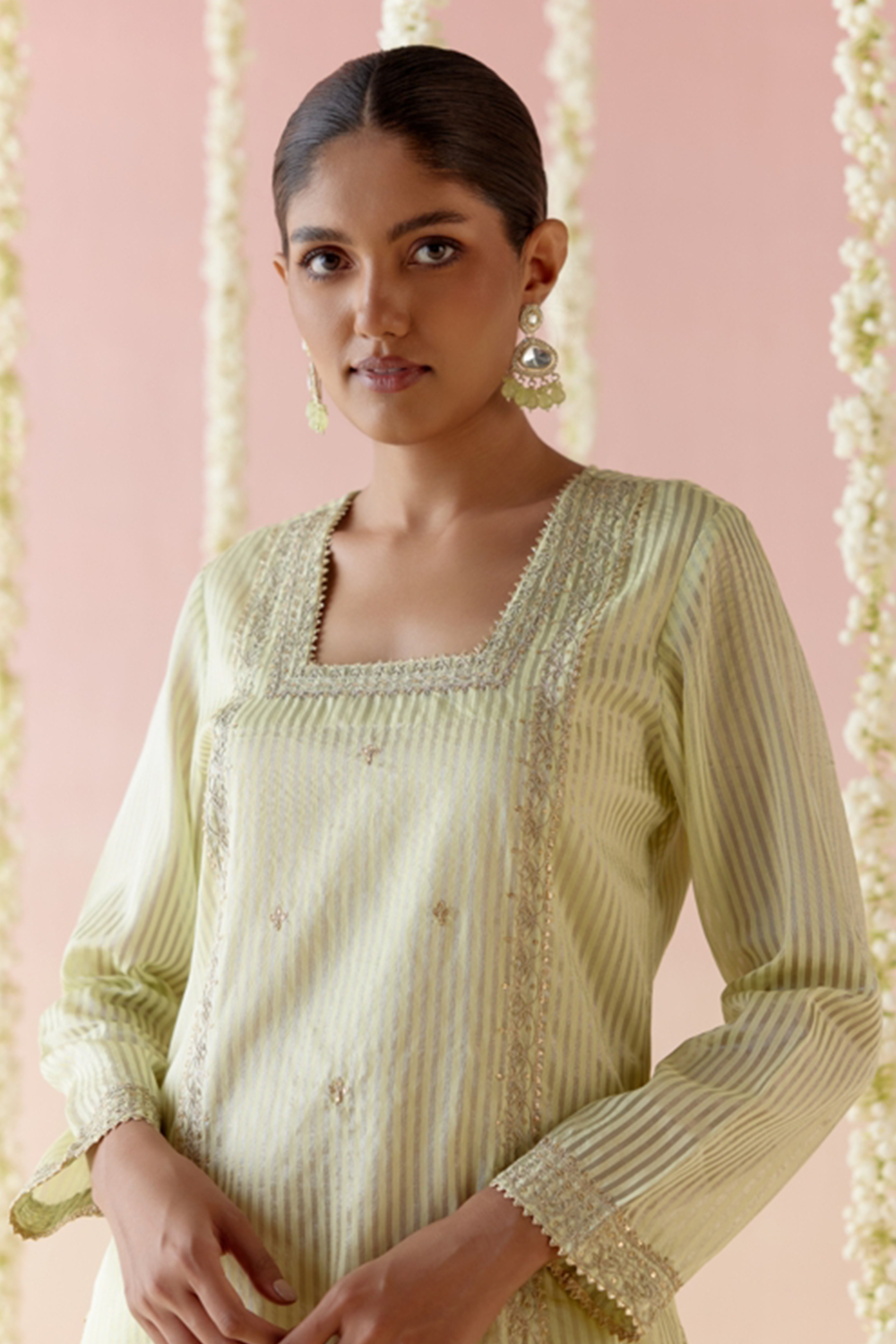 Lotus Green Tissue Kurta with arrow Pants