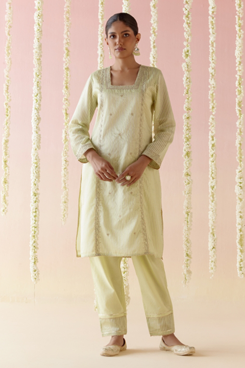 Lotus Green Tissue Kurta with arrow Pants