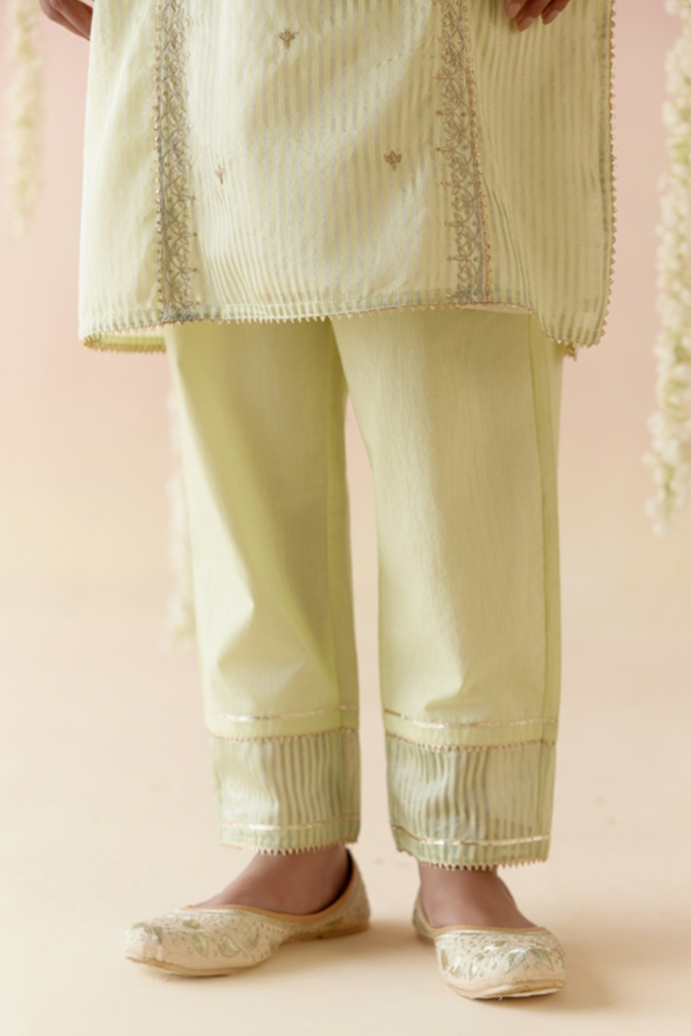 Lotus Green Tissue Kurta with arrow Pants