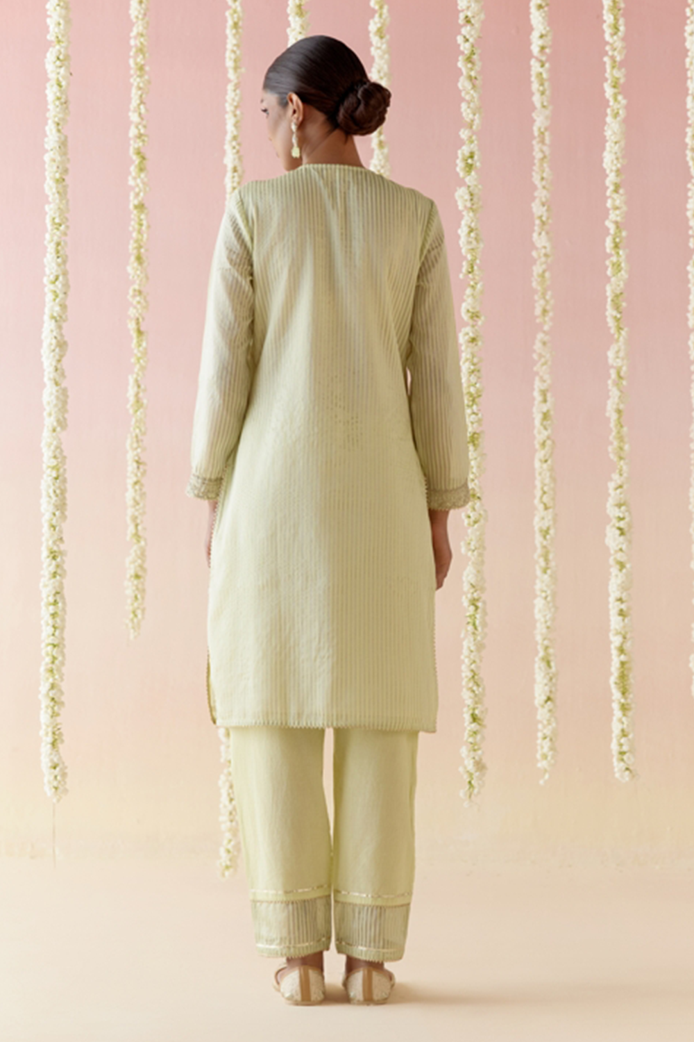 Lotus Green Tissue Kurta with arrow Pants