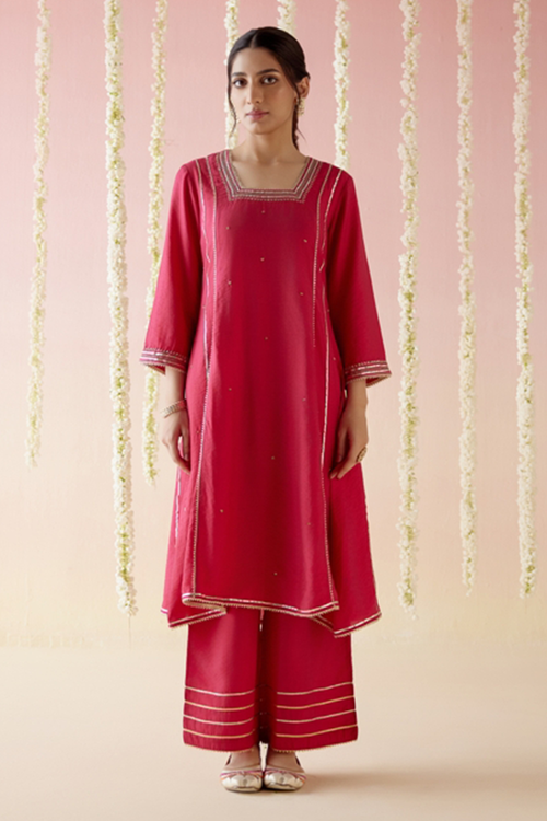 Hibiscus Pink Kurta with Straight Leg Pants