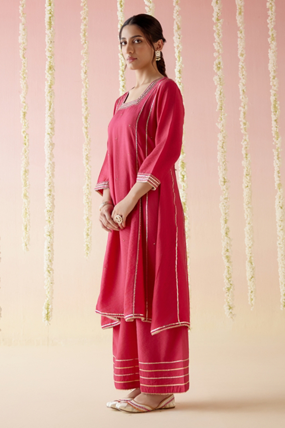 Hibiscus Pink Kurta with Straight Leg Pants