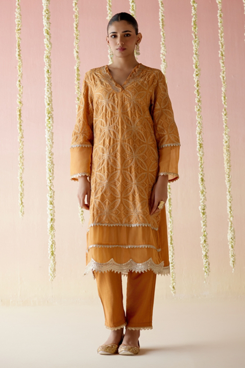 Zinnia Orange Kurta with Narrow Pants