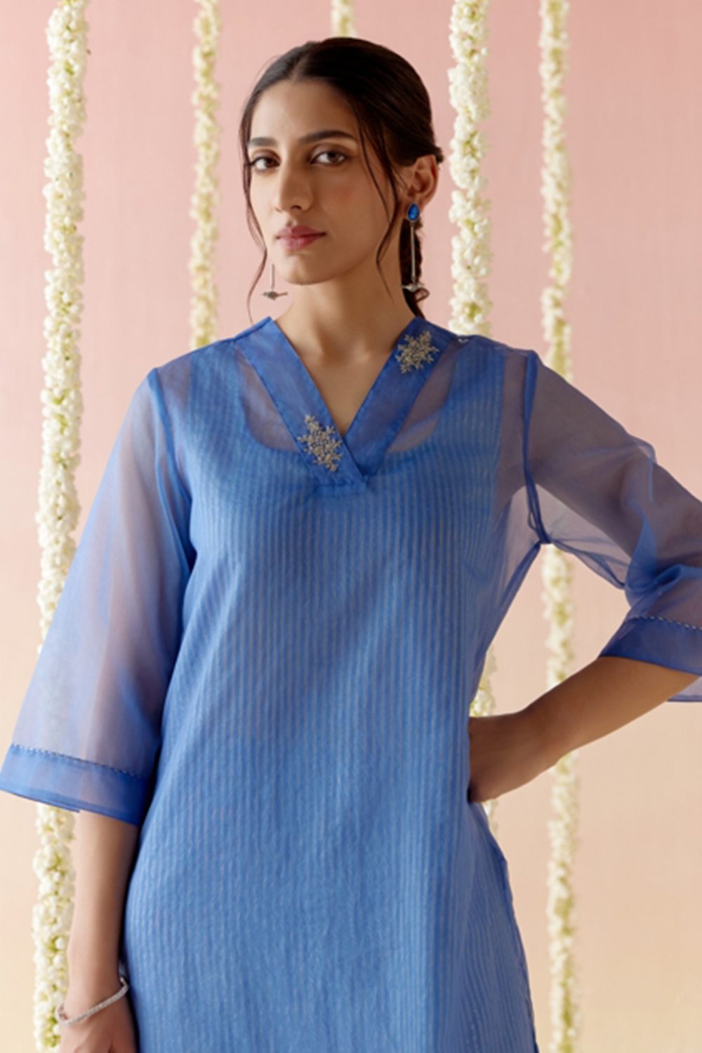 Sapphire Blue Kurta with Stripe Slip and Pants