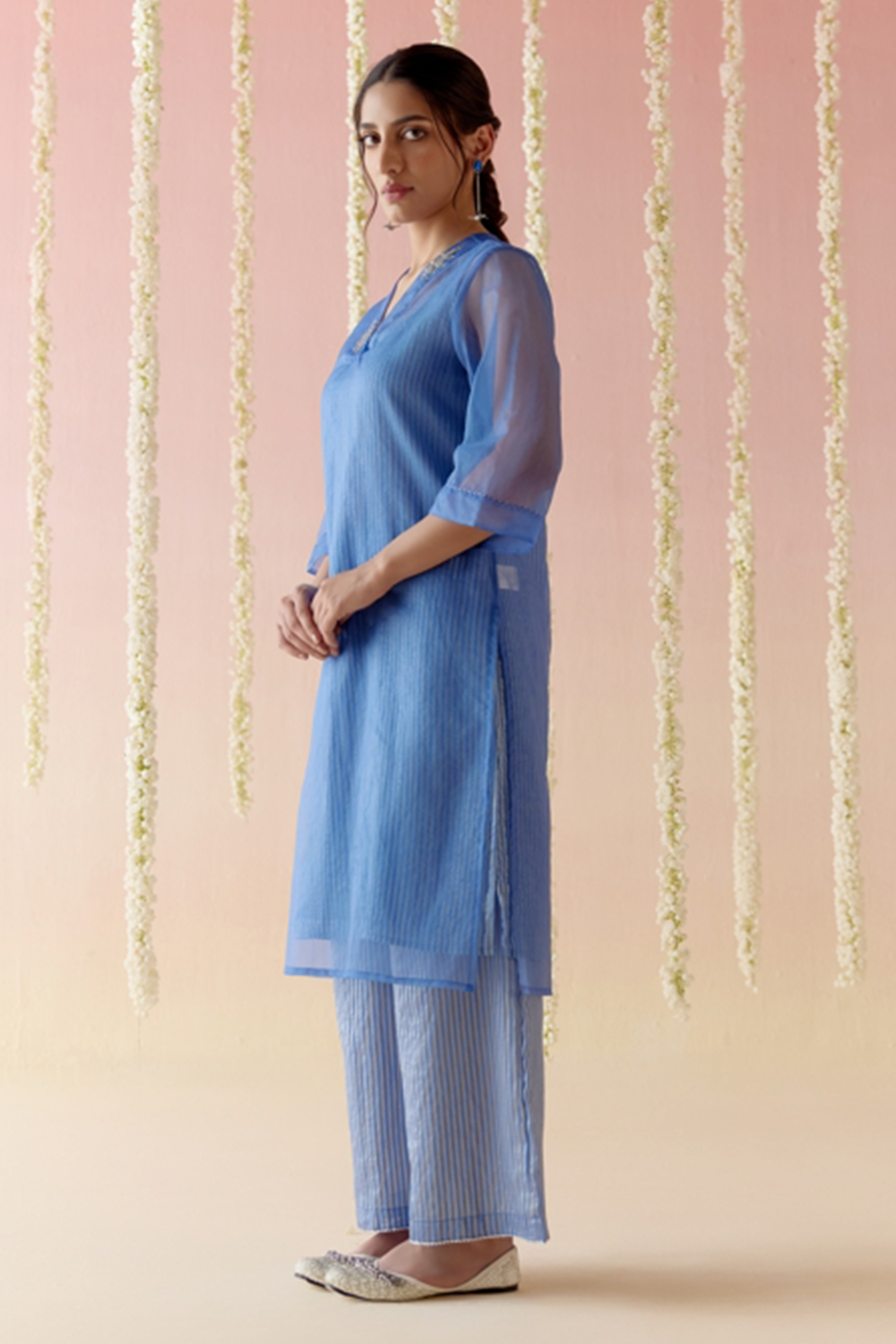 Sapphire Blue Kurta with Stripe Slip and Pants