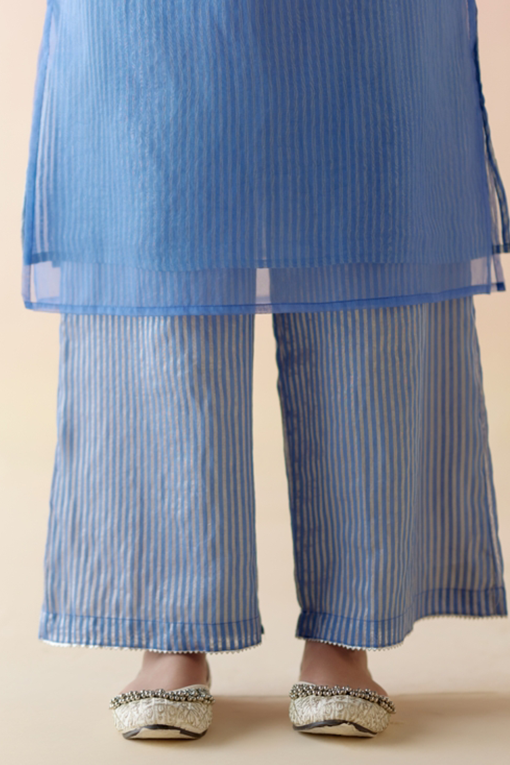 Sapphire Blue Kurta with Stripe Slip and Pants