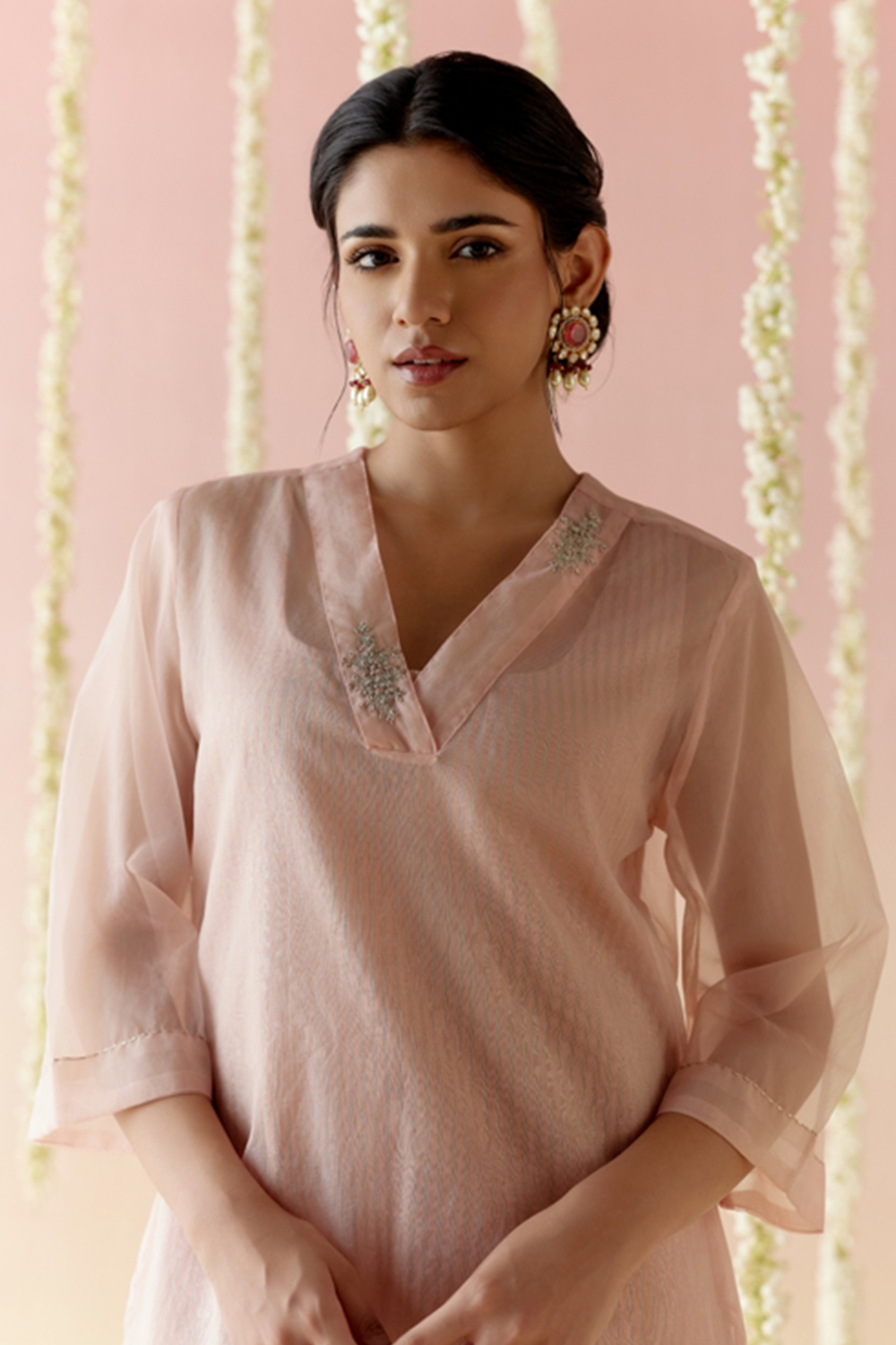 Lotus Pink Kurta with Striped Slip and Pants