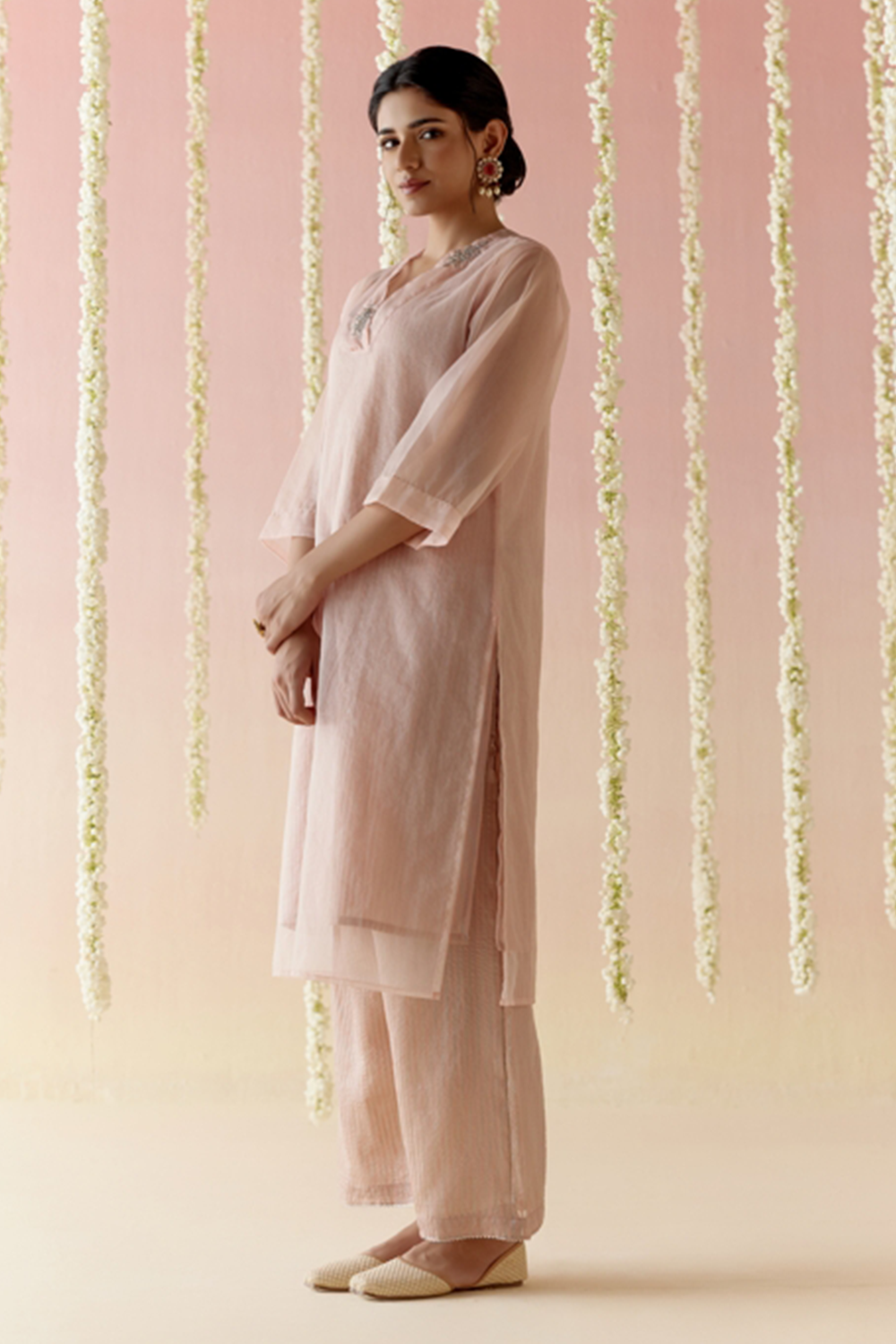 Lotus Pink Kurta with Striped Slip and Pants