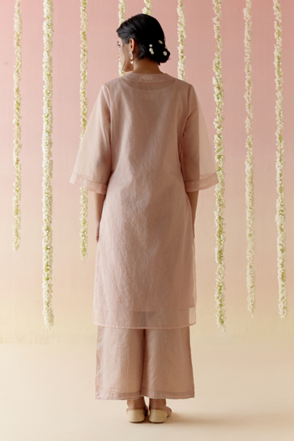 Lotus Pink Kurta with Striped Slip and Pants