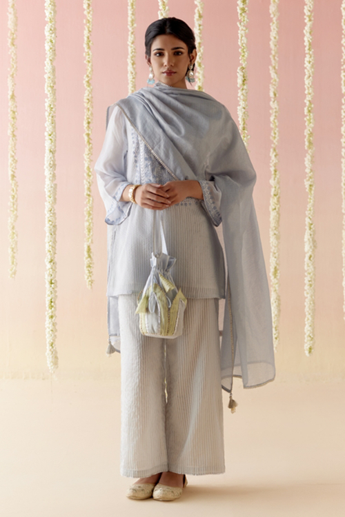 Sky Rose Kurta with Pants and Dupatta