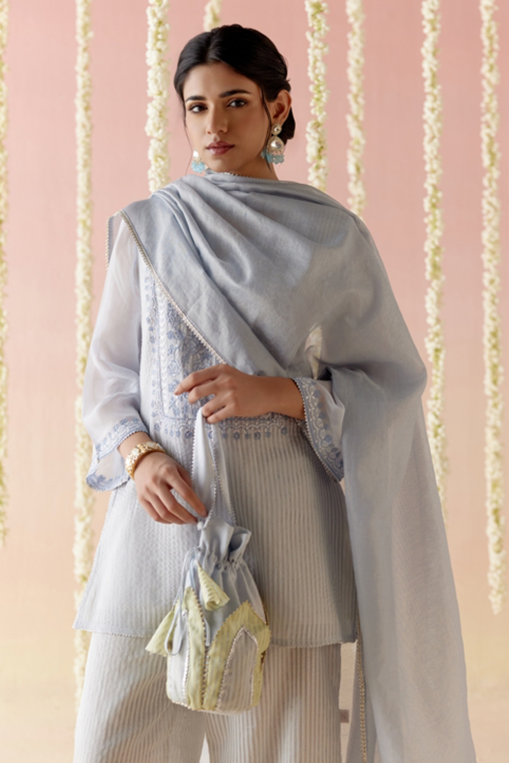 Sky Rose Kurta with Pants and Dupatta