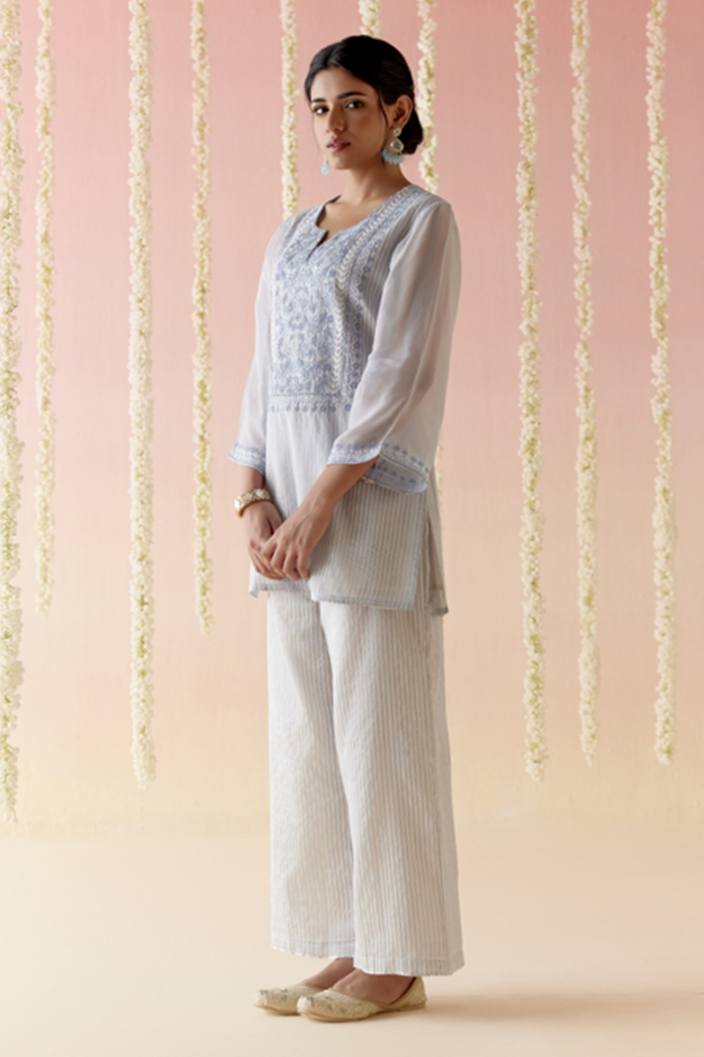 Sky Rose Kurta with Pants and Dupatta