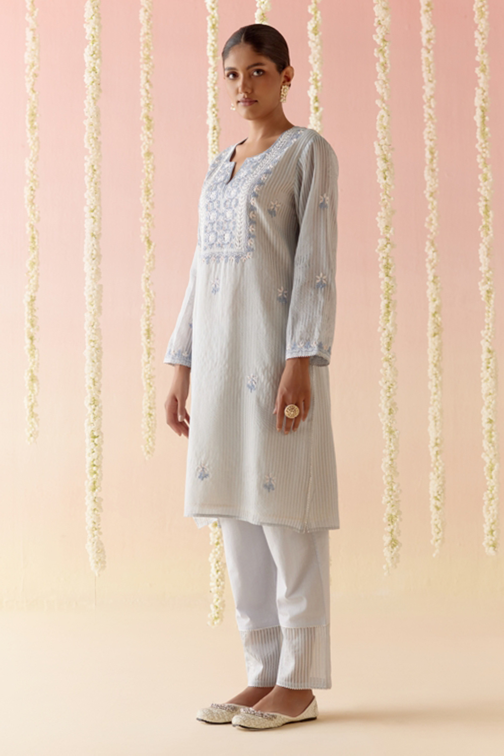 Misty Blue Kurta with Pants and Dupatta