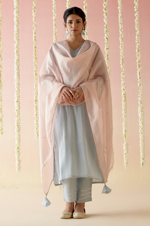 Sky Blossom Kurta with Pants and Dupatta