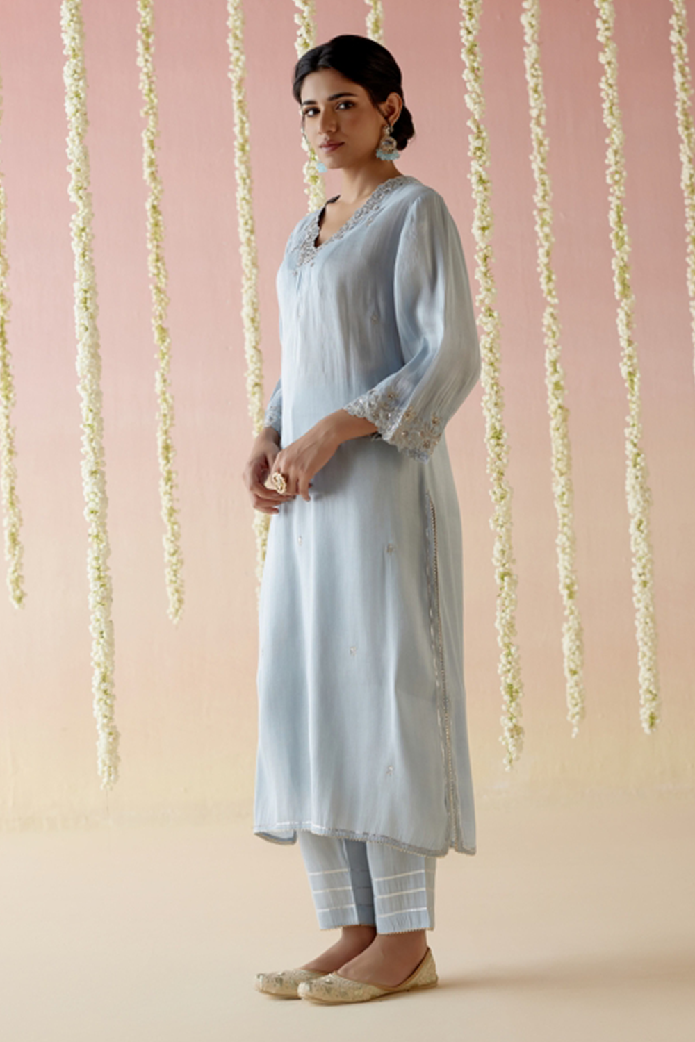 Sky Blossom Kurta with Pants and Dupatta