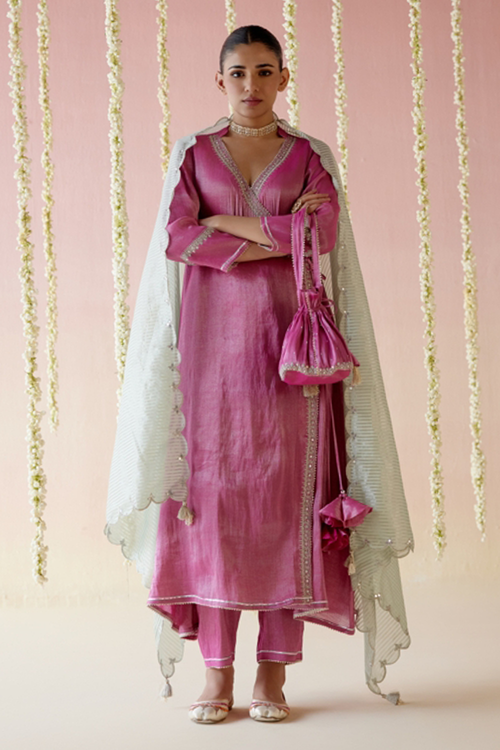Fuschia Pink Angarakha with Pants and Dupatta