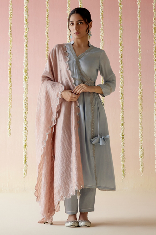 Glory Blue Angarakha with Pants and Dupatta