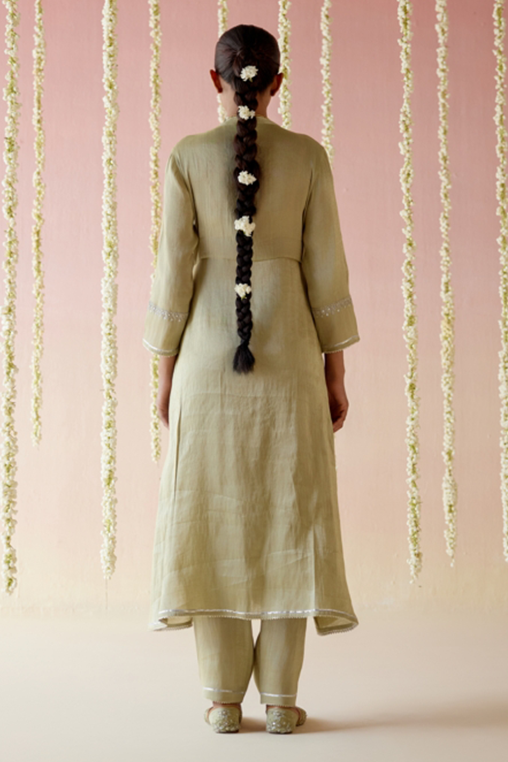 Moss Green Angarakha with Pants and Dupatta