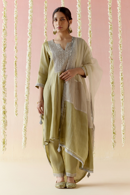 Moss Pearl Anarkali with Pants and Dupatta