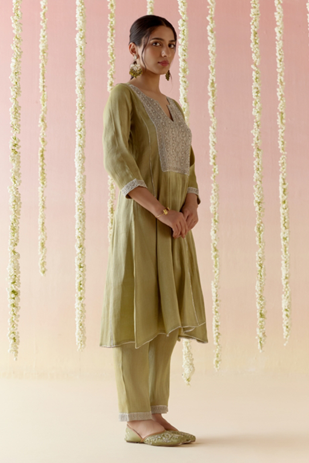 Moss Pearl Anarkali with Pants and Dupatta