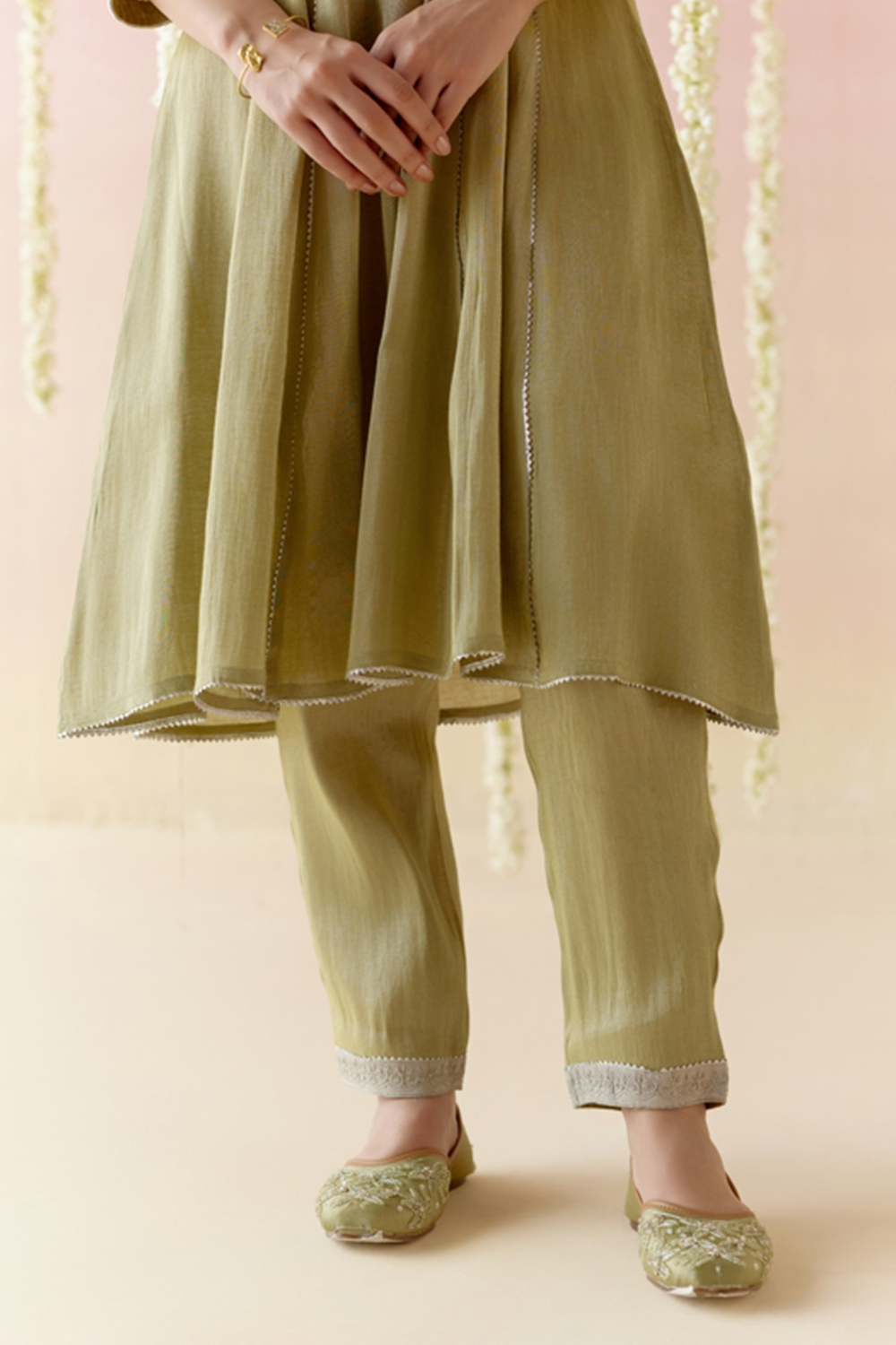 Moss Pearl Anarkali with Pants and Dupatta