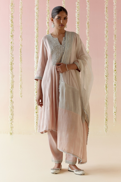 Rosy Pearl Anarkali with Pants and Dupatta