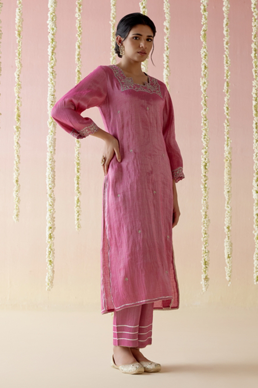 Peony Pink Kurta with Pants and Dupatta