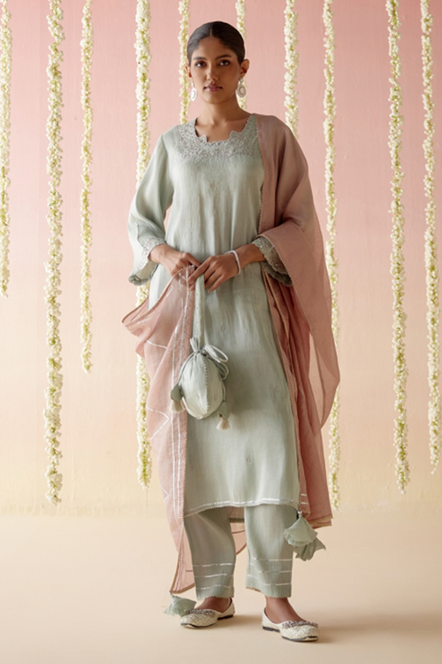 Mint Daisy Kurta with Pants and Dupatta