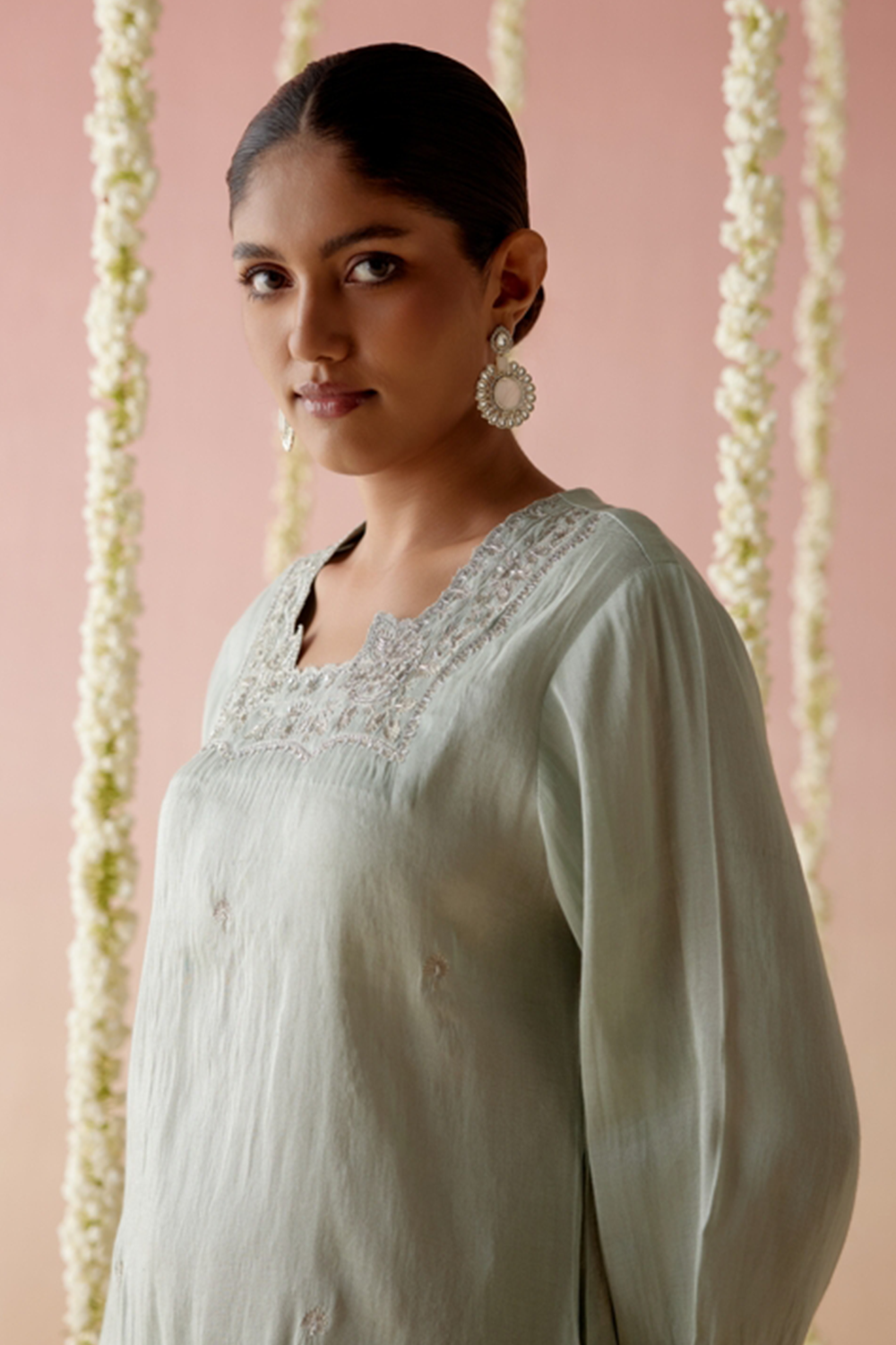 Mint Daisy Kurta with Pants and Dupatta