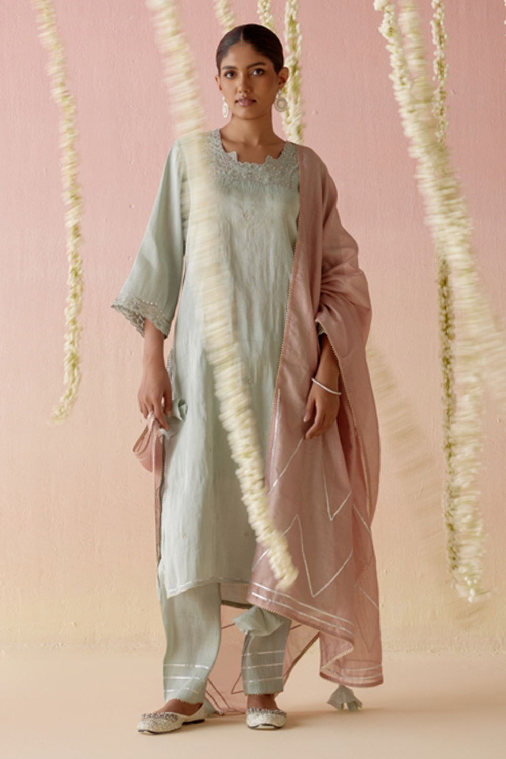 Mint Daisy Kurta with Pants and Dupatta