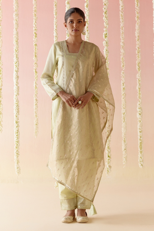 Lotus Green Kurta with Pants and Dupatta