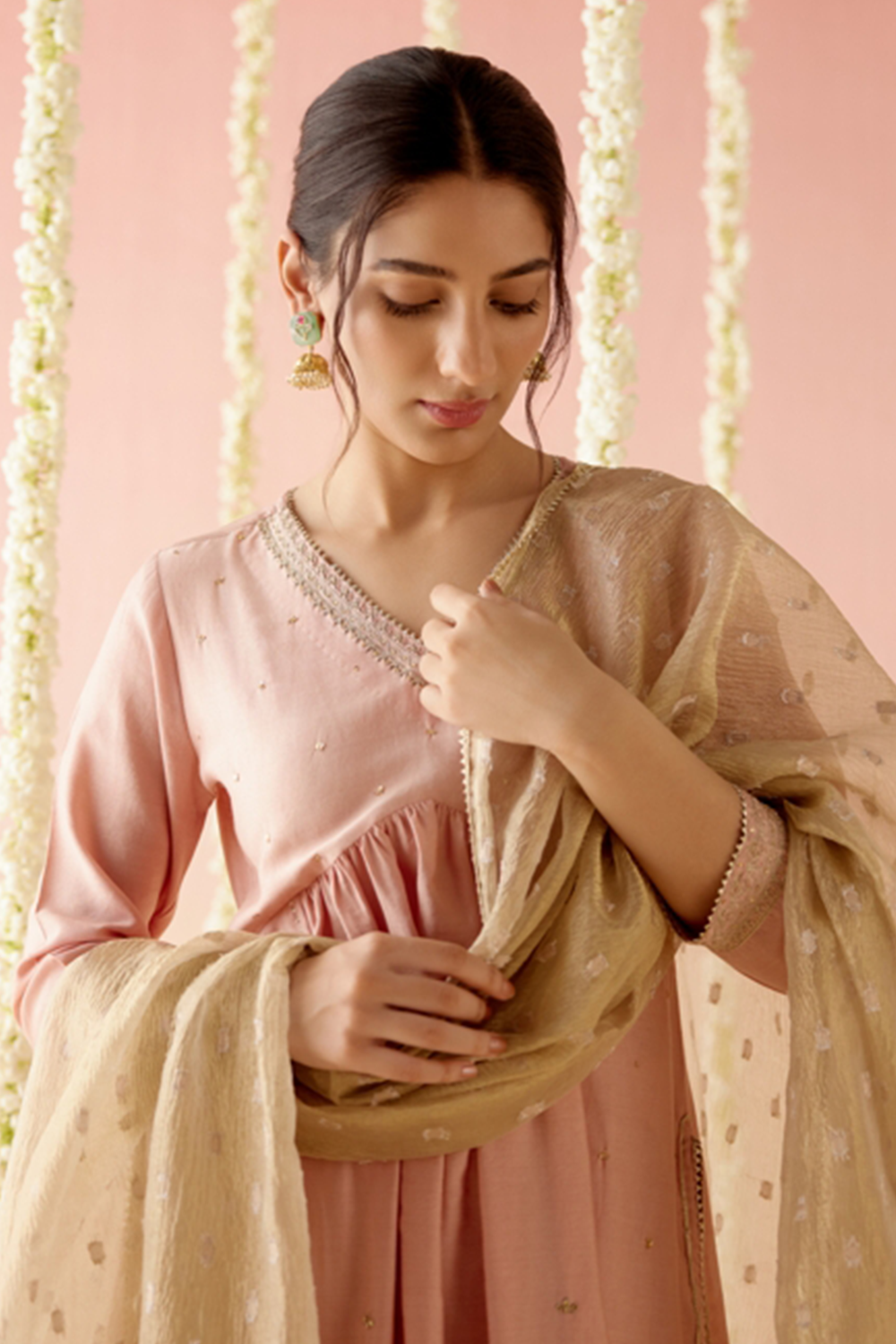 Petunia Peach Kurta with Pants and Dupatta