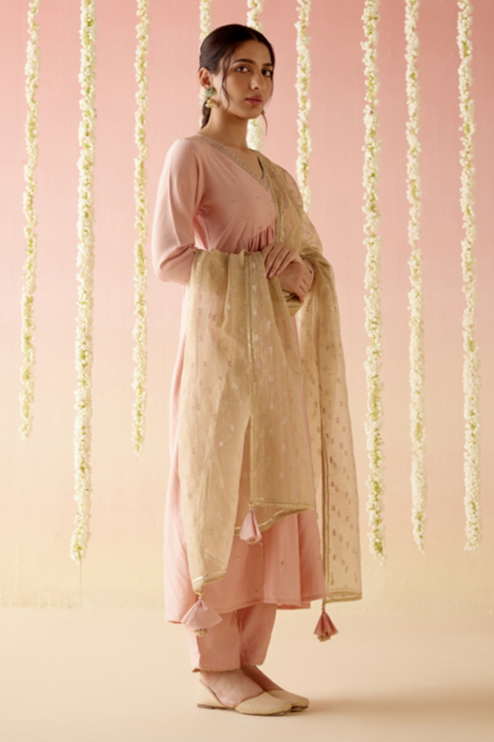 Petunia Peach Kurta with Pants and Dupatta