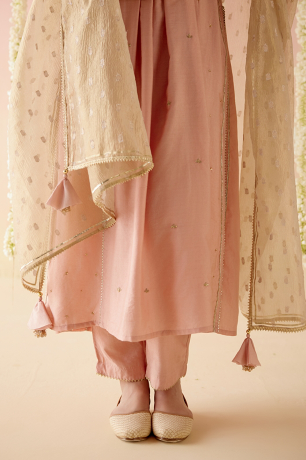 Petunia Peach Kurta with Pants and Dupatta