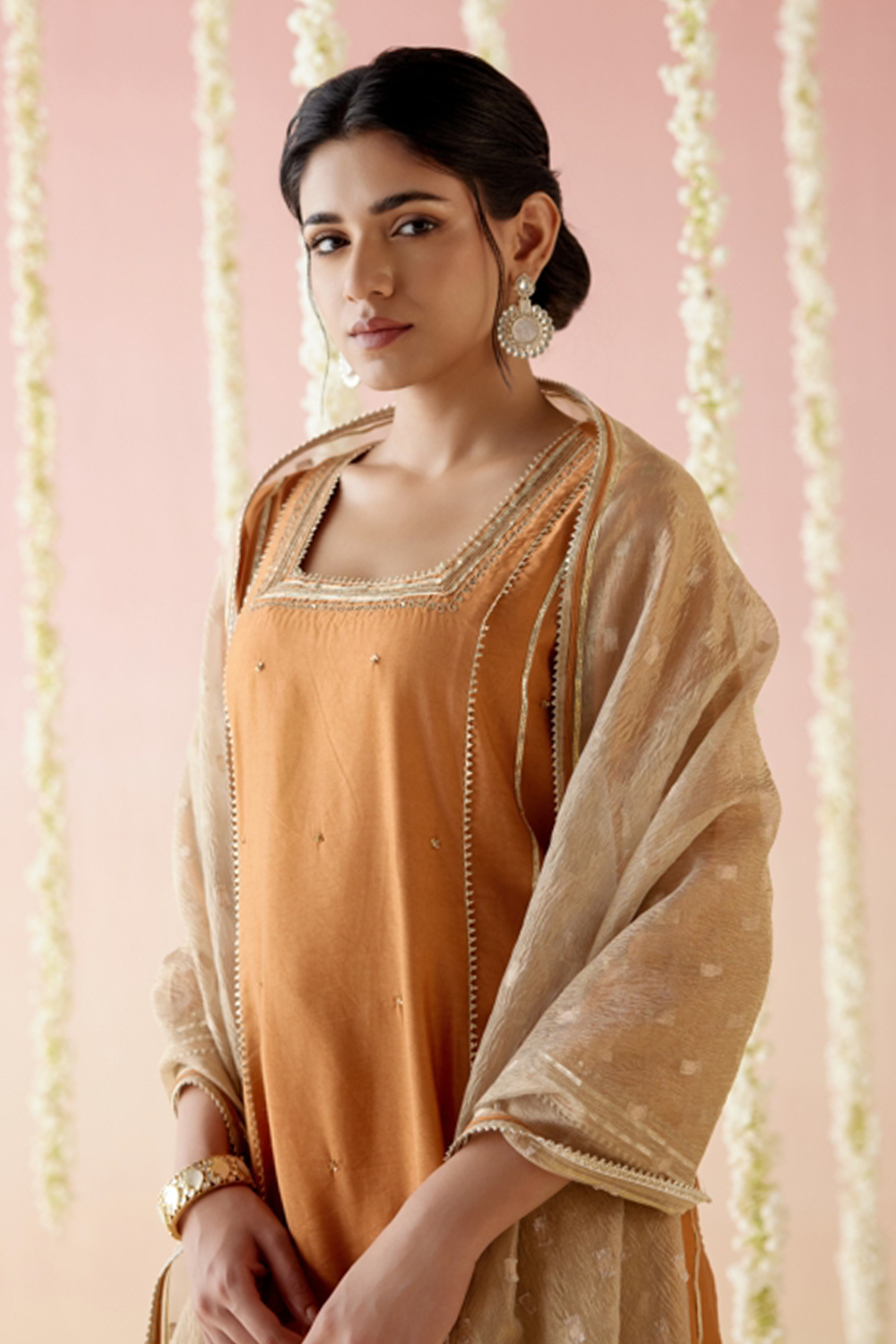 Dahlia Rust Gota Anarkali with Pants and Dupatta