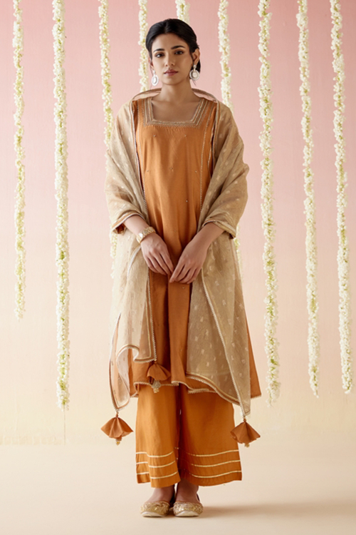 Dahlia Rust Gota Anarkali with Pants and Dupatta