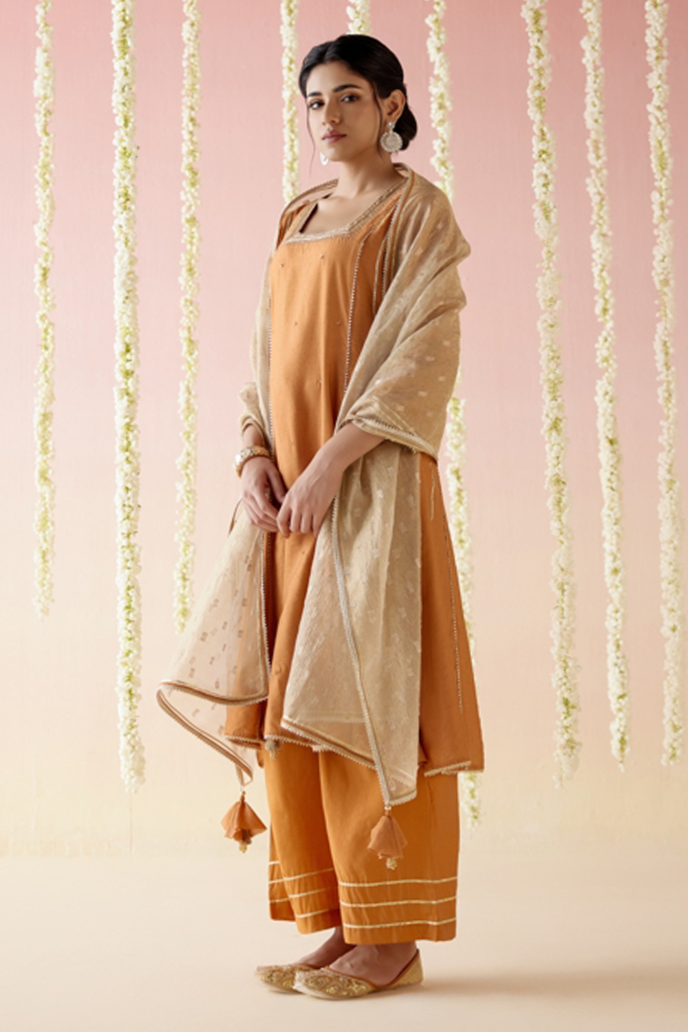 Dahlia Rust Gota Anarkali with Pants and Dupatta