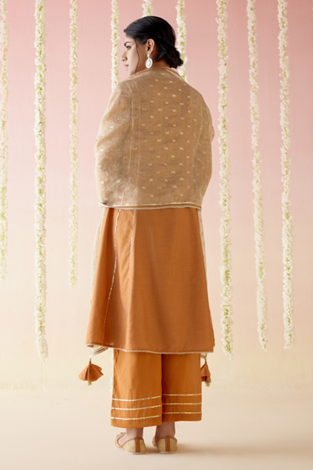 Dahlia Rust Gota Anarkali with Pants and Dupatta