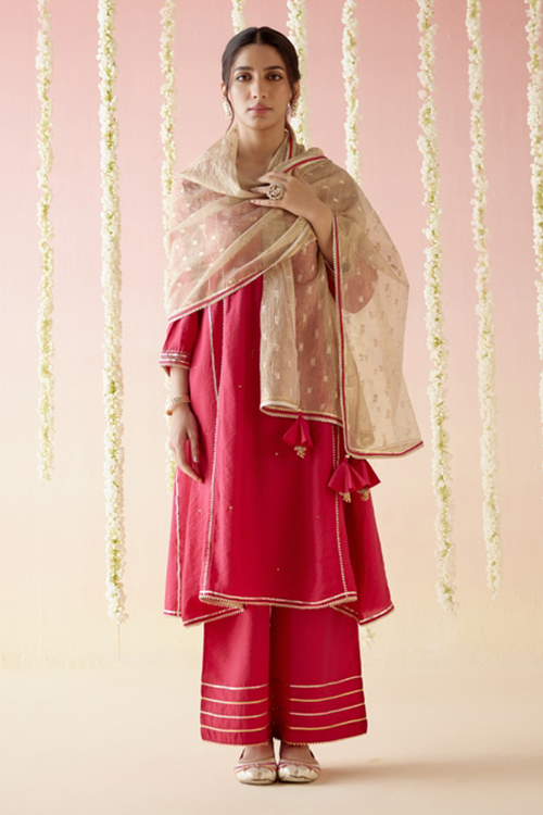 Fuchsia Bloom Gota Anarkali with Pants and Dupatta