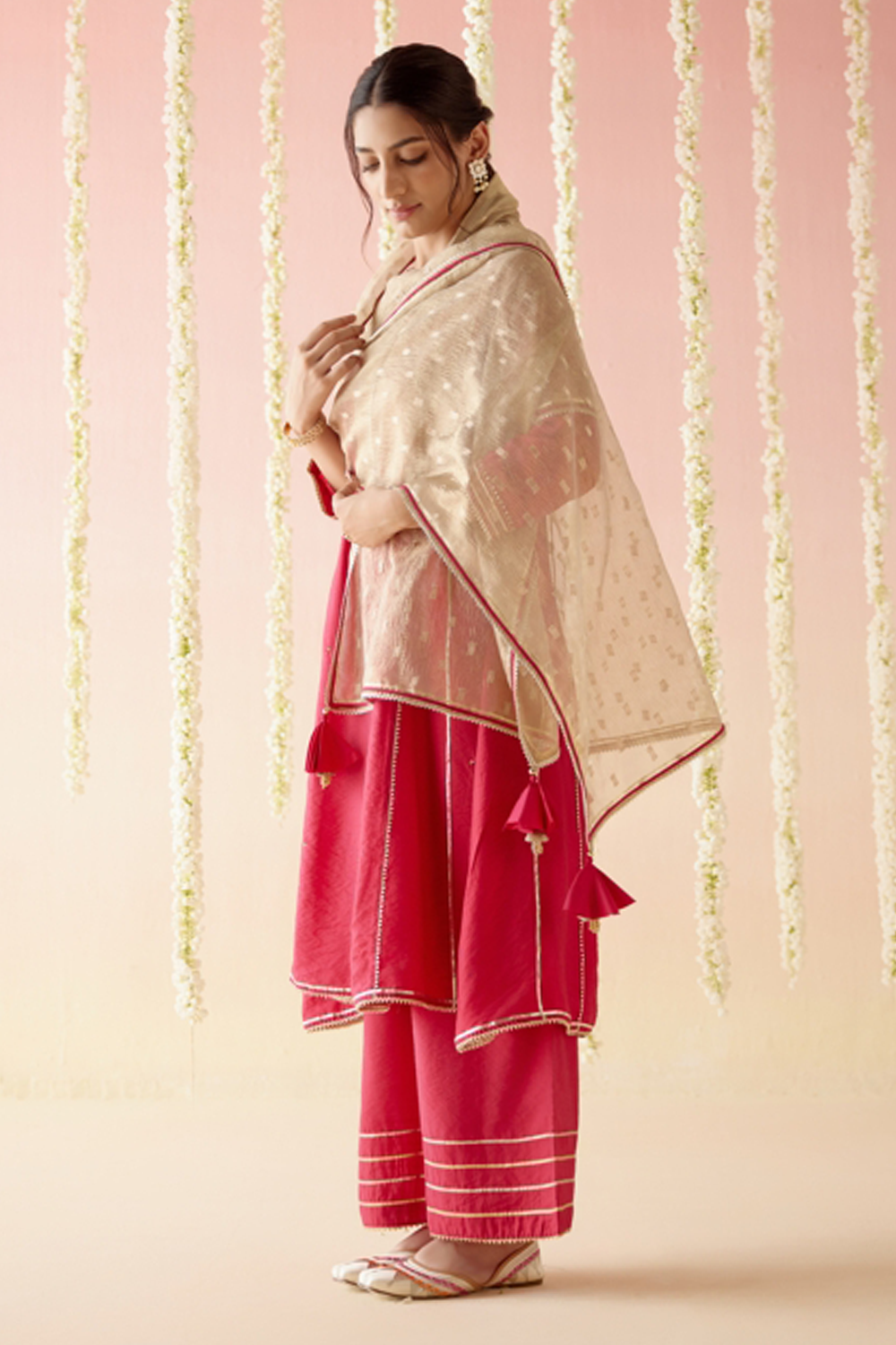 Fuchsia Bloom Gota Anarkali with Pants and Dupatta