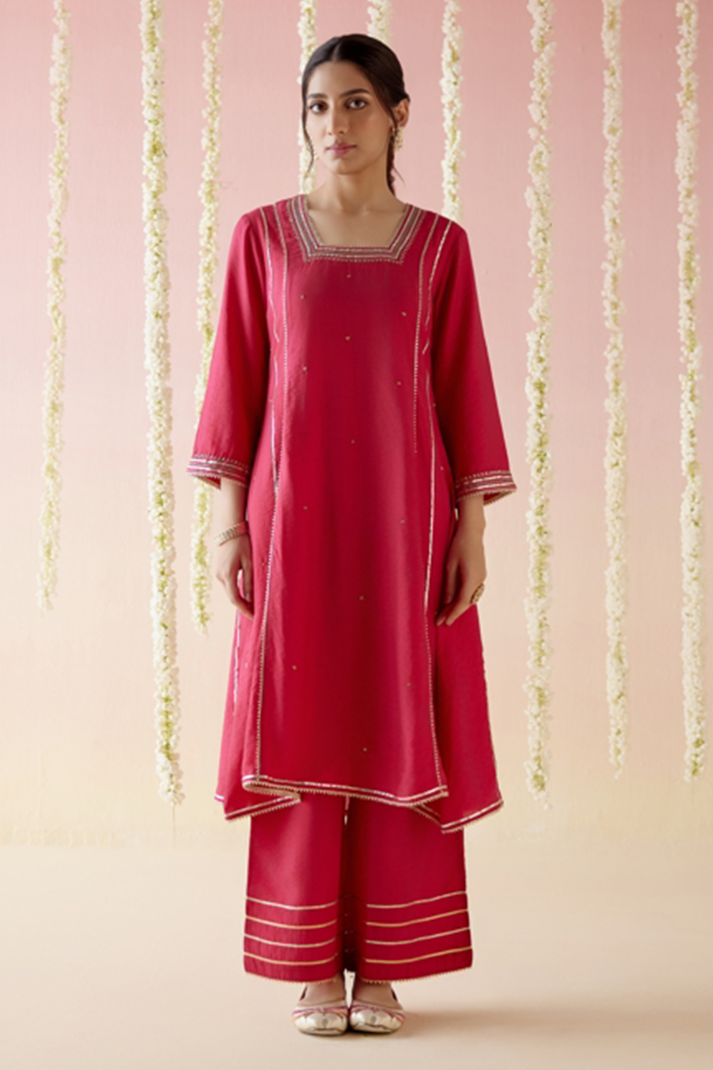 Fuchsia Bloom Gota Anarkali with Pants and Dupatta