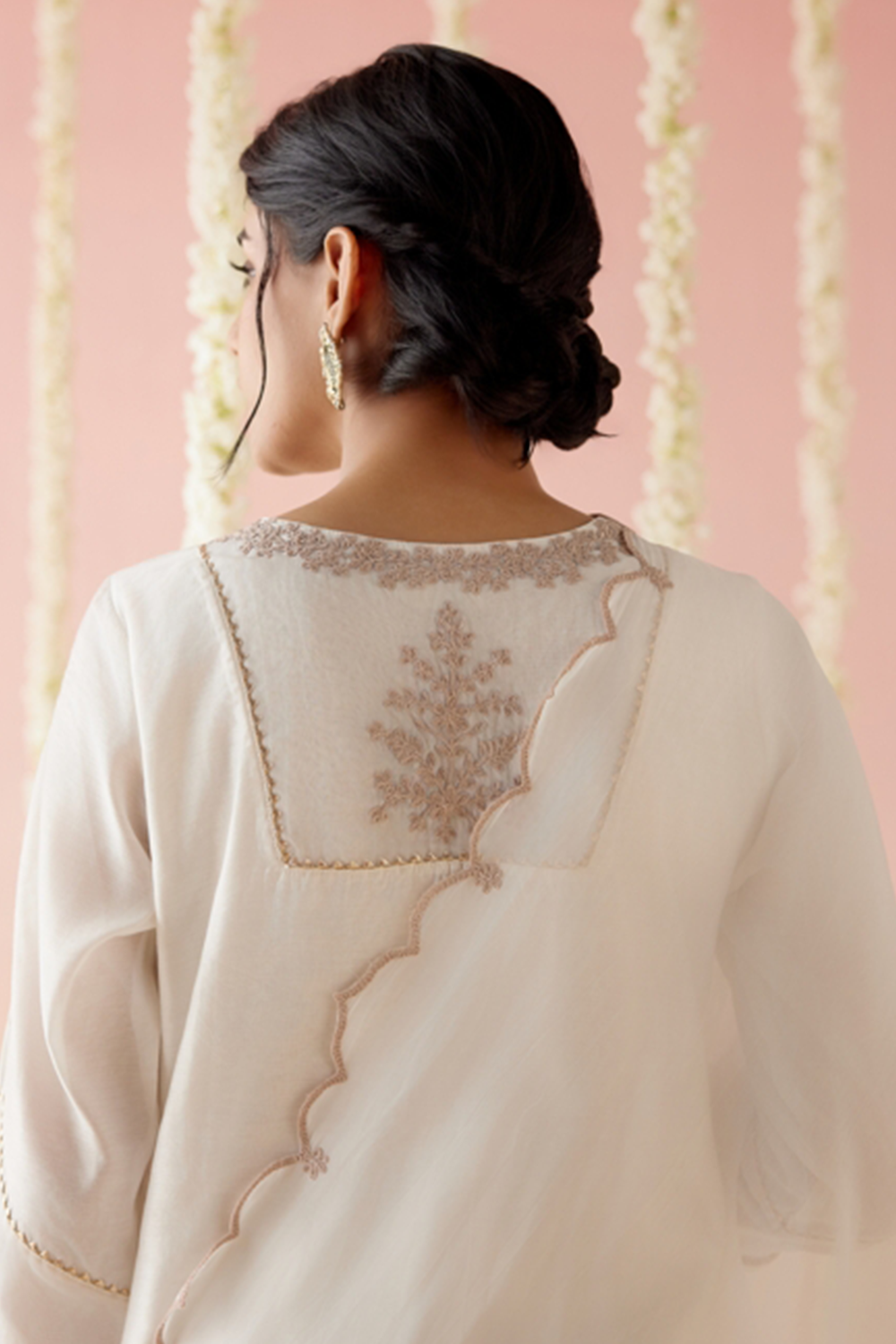 Rose White Embroidered Kurta with Pants and Dupatta